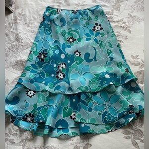 Vintage 90s Blue Floral Ruffle Pull On Slip Skirt 4 Fairy Whimsical Mermaid Boho